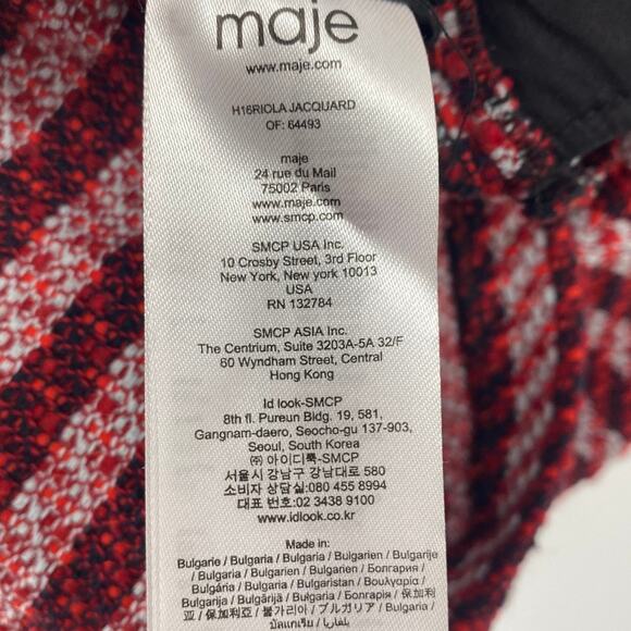 Maje Riola Striped Tweed Mini Sheath Dress Short Sleeve Red Black Womens Size 2 - Picture 8 of 10